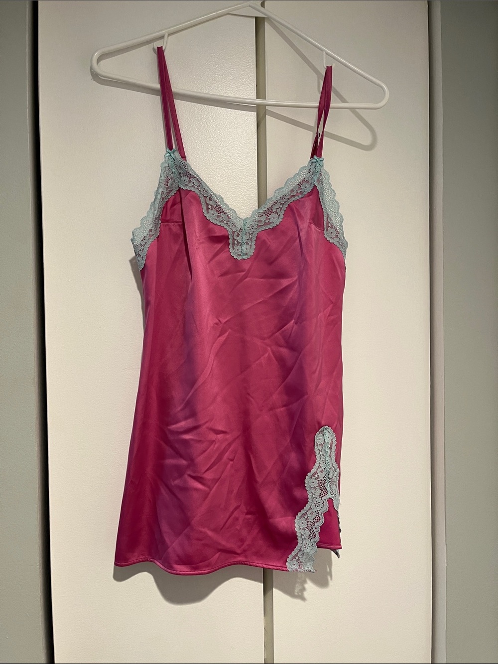 Victoria’s Secret Tease Silky Pink Lace Trim Chemise Slip